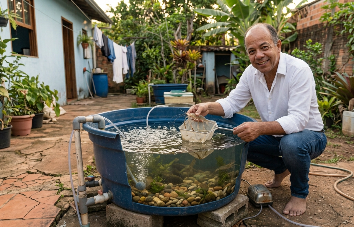 José no quintal com os tanques